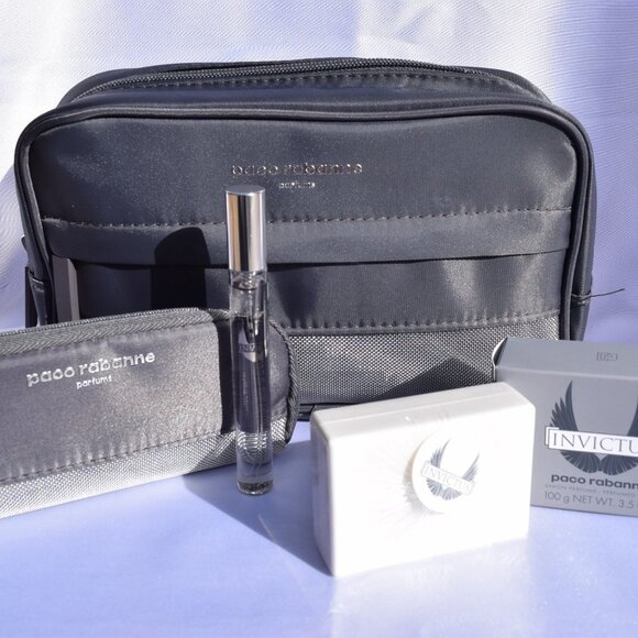 Paco Rabanne Other - Paco Rabanne Invictus Gift Set - 4pc, Pouch, Bag, Soap, Travel Spray EDT, NEW